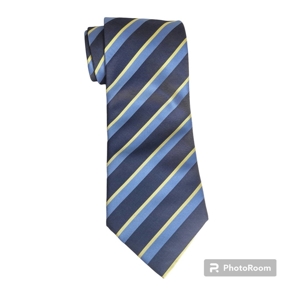 Paul‎ Smith London Blue Yellow Diagonal Striped Silk Men’s Repp Neck Tie Handmad